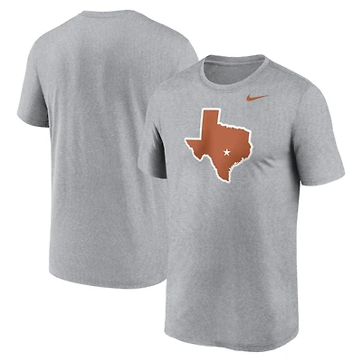 T-shirt Nike pour hommes, gris chiné, Texas Longhorns, Primetime Legend, logo alternatif
