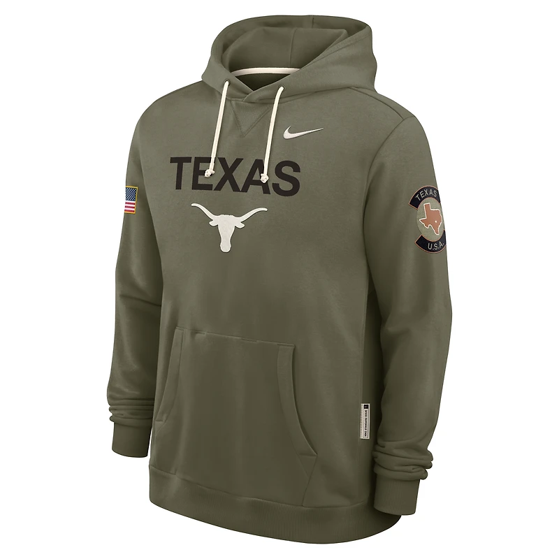 Men's Nike Olive Texas Longhorns 2025 Military Appreciation Standard Issue Dri-FIT Hoodie