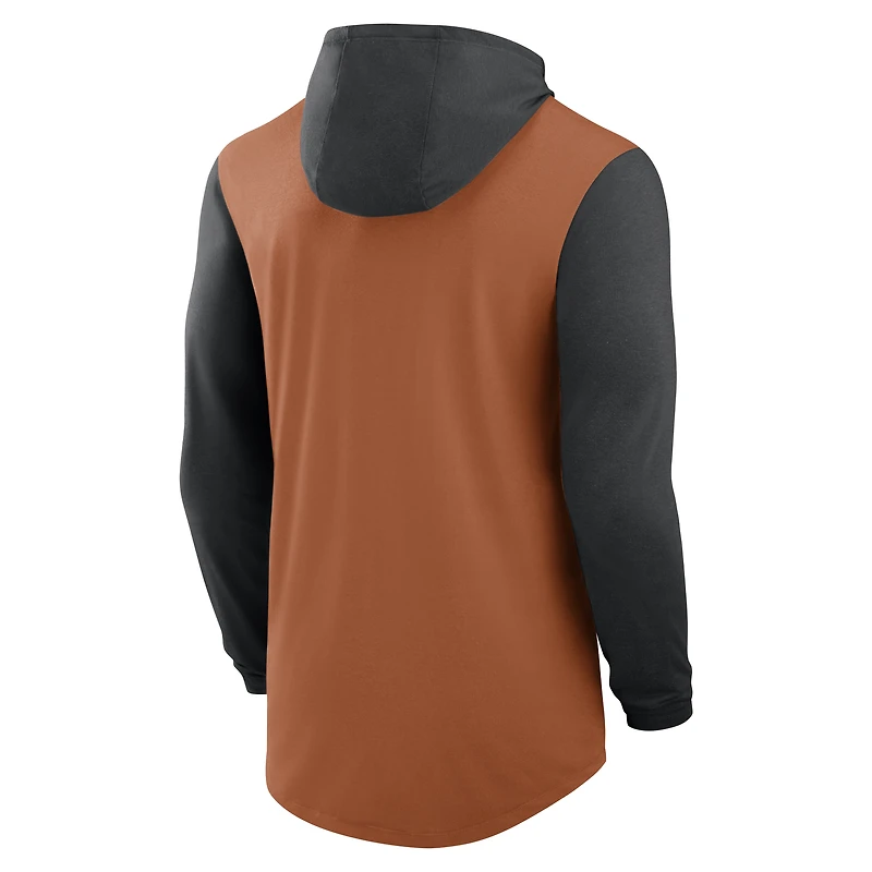 T-shirt à capuche manches longues Nike Texas Longhorns Campus Legacy Tri-Blend pour homme, orange/noir