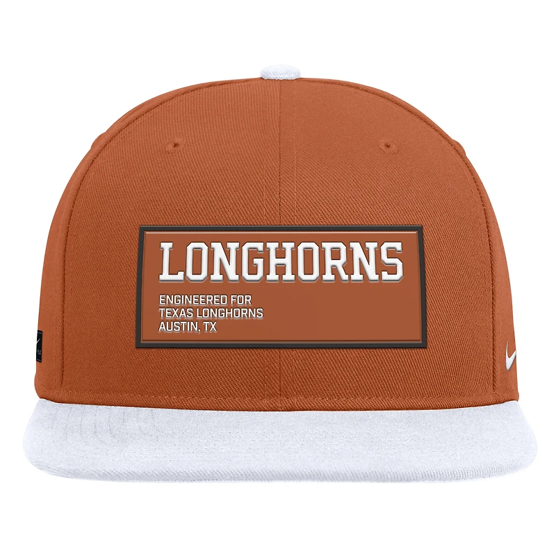 Casquette Nike Texas Longhorns 2025 On-Field Patch Pro Dri-FIT Snapback Orange/Blanc pour homme