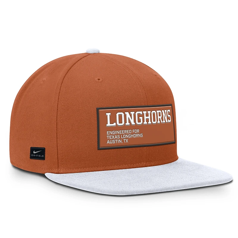 Casquette Nike Texas Longhorns 2025 On-Field Patch Pro Dri-FIT Snapback Orange/Blanc pour homme
