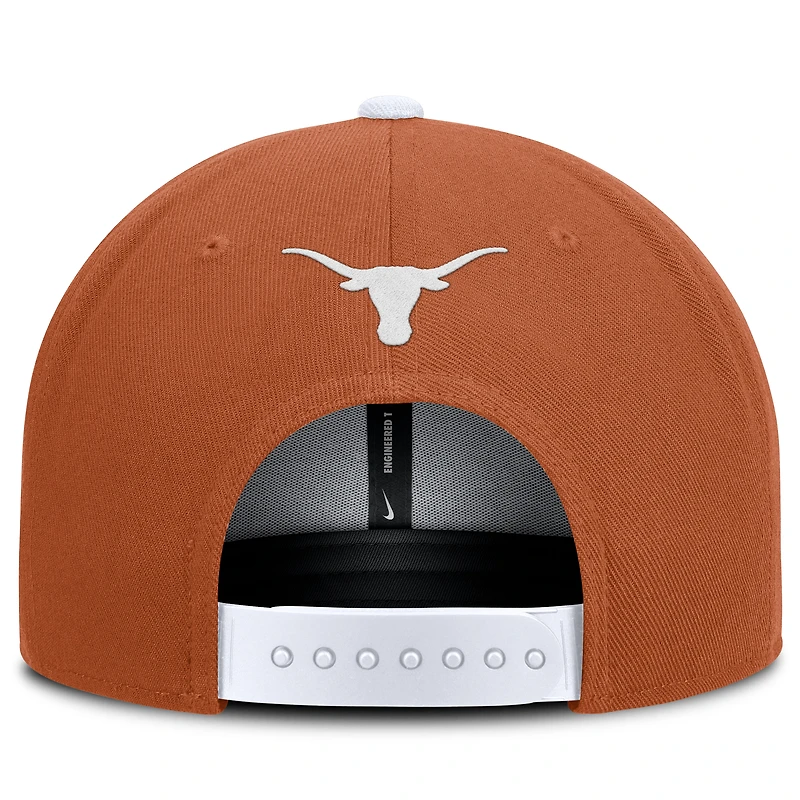 Casquette Nike Texas Longhorns 2025 On-Field Patch Pro Dri-FIT Snapback Orange/Blanc pour homme