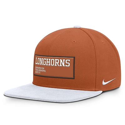 Casquette Nike Texas Longhorns 2025 On-Field Patch Pro Dri-FIT Snapback Orange/Blanc pour homme
