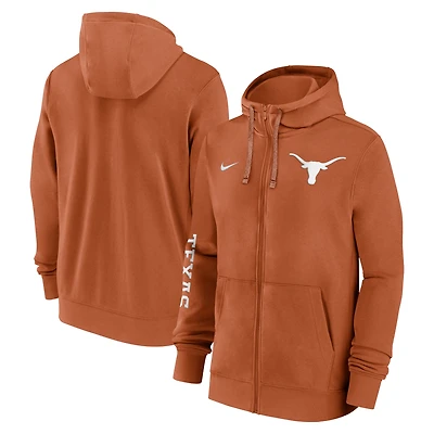 Sweat à capuche entièrement zippé Nike Texas Orange Longhorns 2024 pour homme