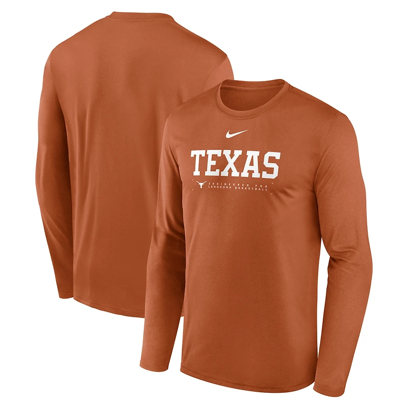 T-shirt à manches longues Nike Texas Orange Longhorns 2025 Courtside Basketball Shootaround Legend Dri-FIT pour homme