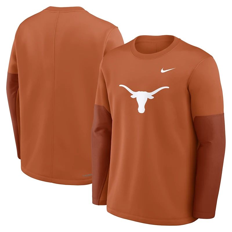 T-shirt Nike orange Texas Longhorns 2025 Sideline Coach Therma-FIT à manches longues pour homme
