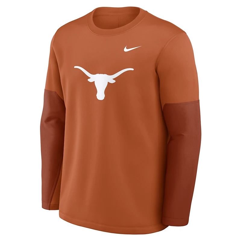 T-shirt Nike orange Texas Longhorns 2025 Sideline Coach Therma-FIT à manches longues pour homme