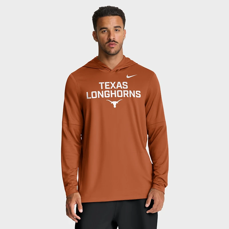 Men's Nike White Texas Longhorns 2025 Sideline Dri-FIT Long Sleeve Hoodie T-Shirt