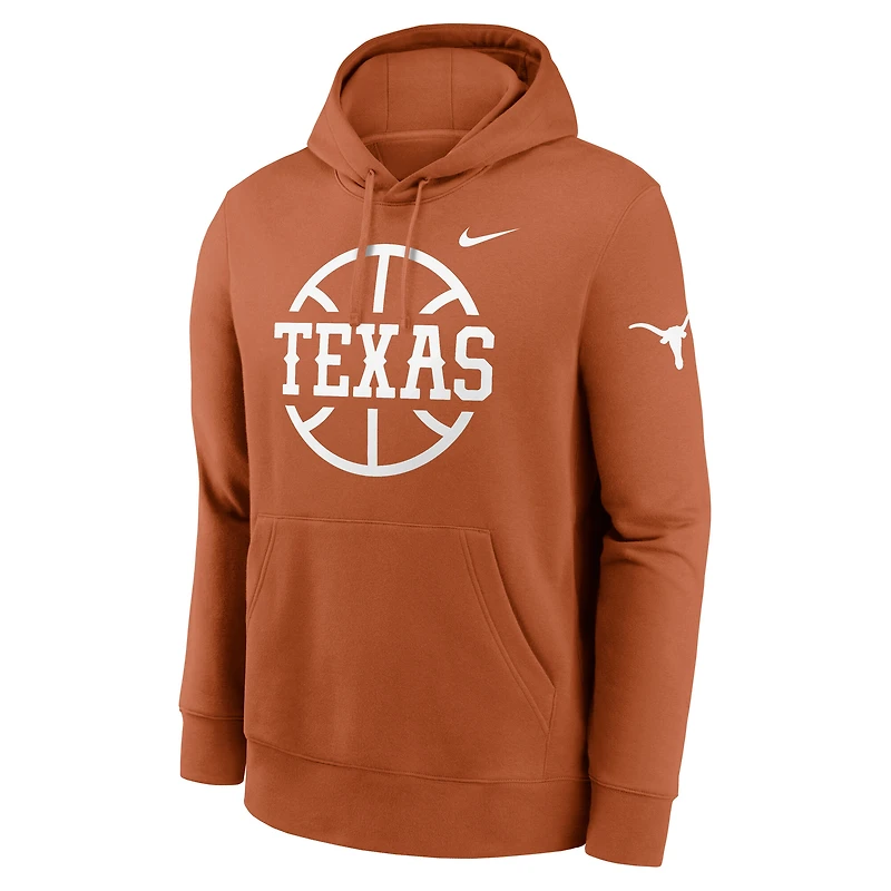 Men's Nike Texas Orange Longhorns Basketball Icon Club Fleece Pullover Hoodie