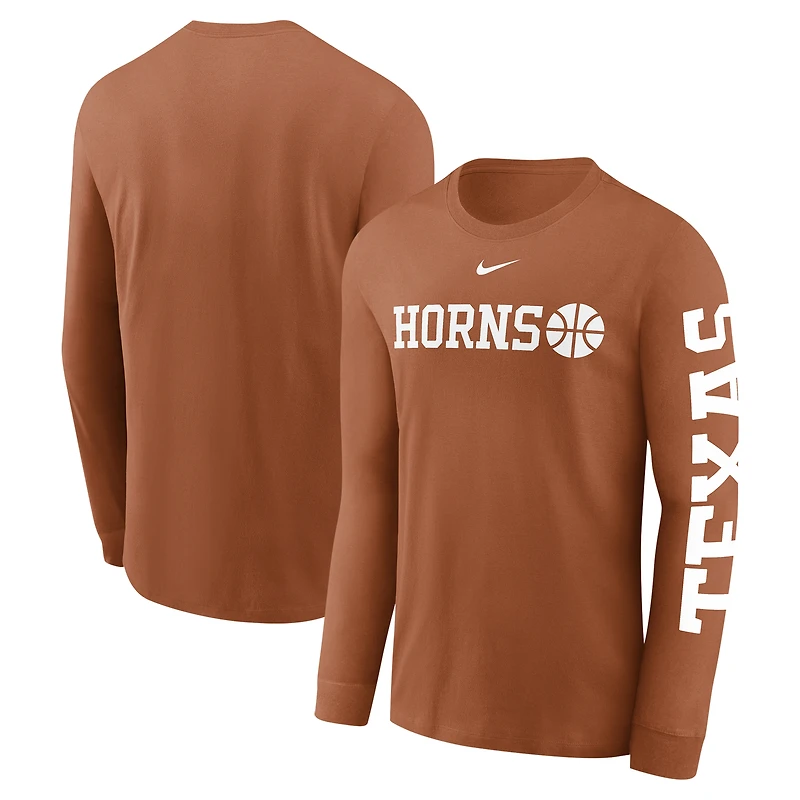 T-shirt à manches longues Nike Texas Orange Longhorns Basketball Icon Two-Hit pour homme
