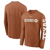 T-shirt à manches longues Nike Texas Orange Longhorns Basketball Icon Two-Hit pour homme