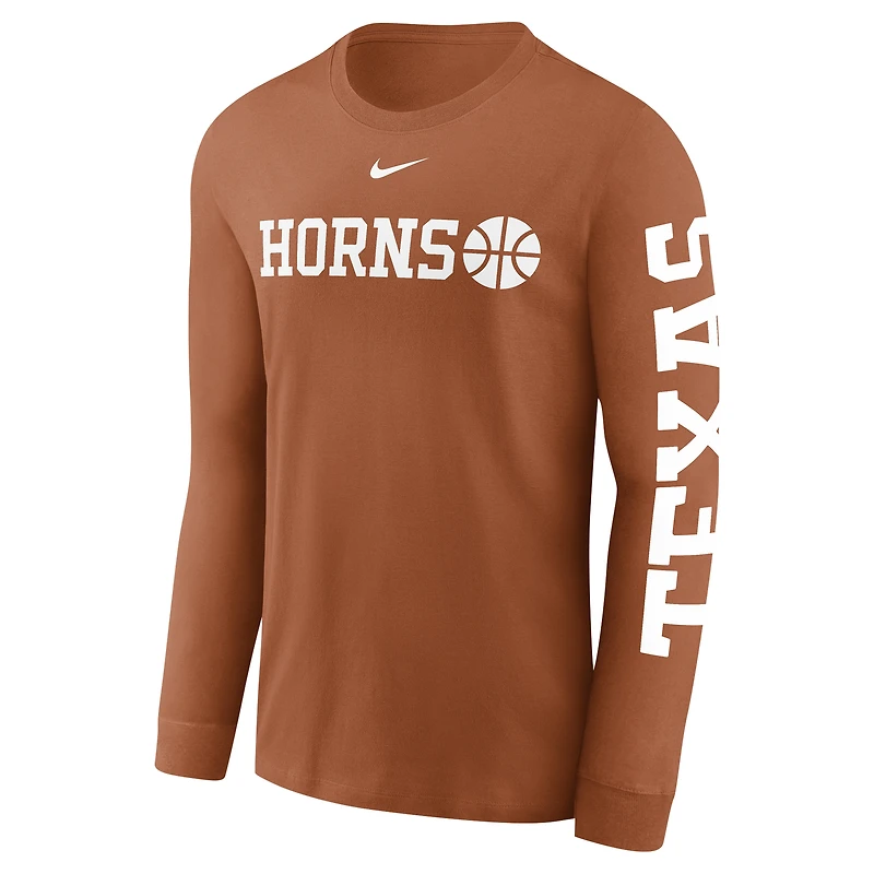 T-shirt à manches longues Nike Texas Orange Longhorns Basketball Icon Two-Hit pour homme