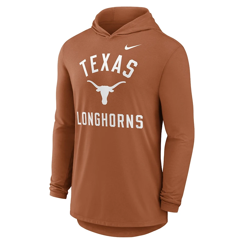 Men's Nike Texas Orange Longhorns Classic Arch Tri-Blend Dri-FIT Long Sleeve Hoodie T-Shirt