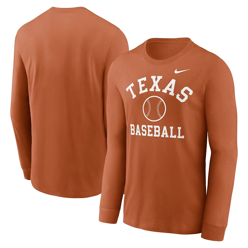 T-shirt à manches longues Nike Texas Orange Longhorns Essential Baseball Arch pour homme