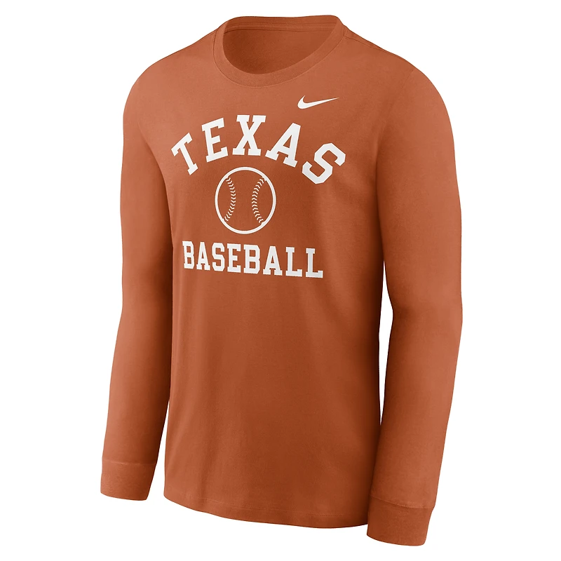 T-shirt à manches longues Nike Texas Orange Longhorns Essential Baseball Arch pour homme