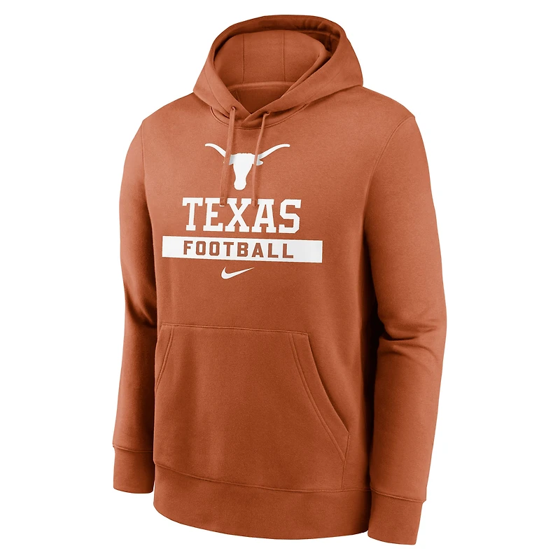 Sweat à capuche en polaire Nike Texas Orange Longhorns Football Stack Club pour homme