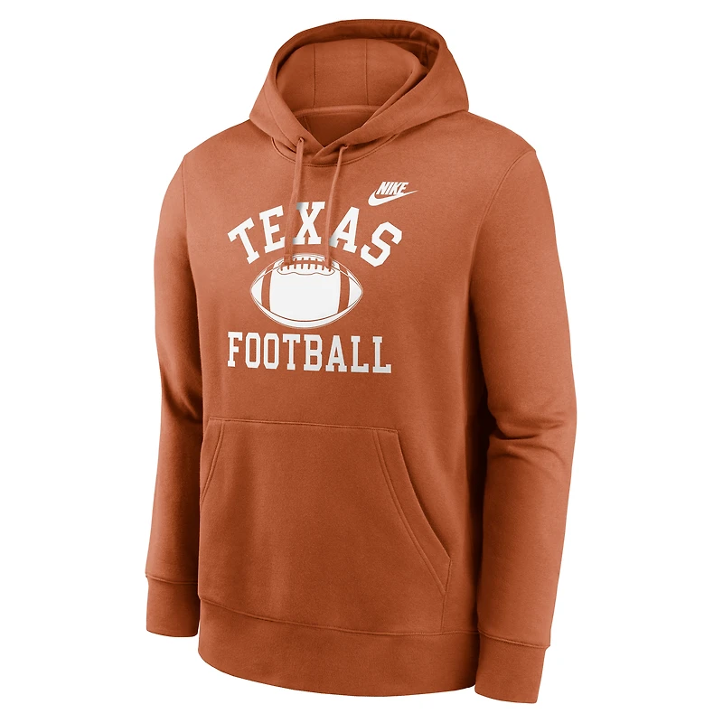 Men's Nike Texas Orange Longhorns Legacy Football Icon Club Fleece Pullover Hoodie