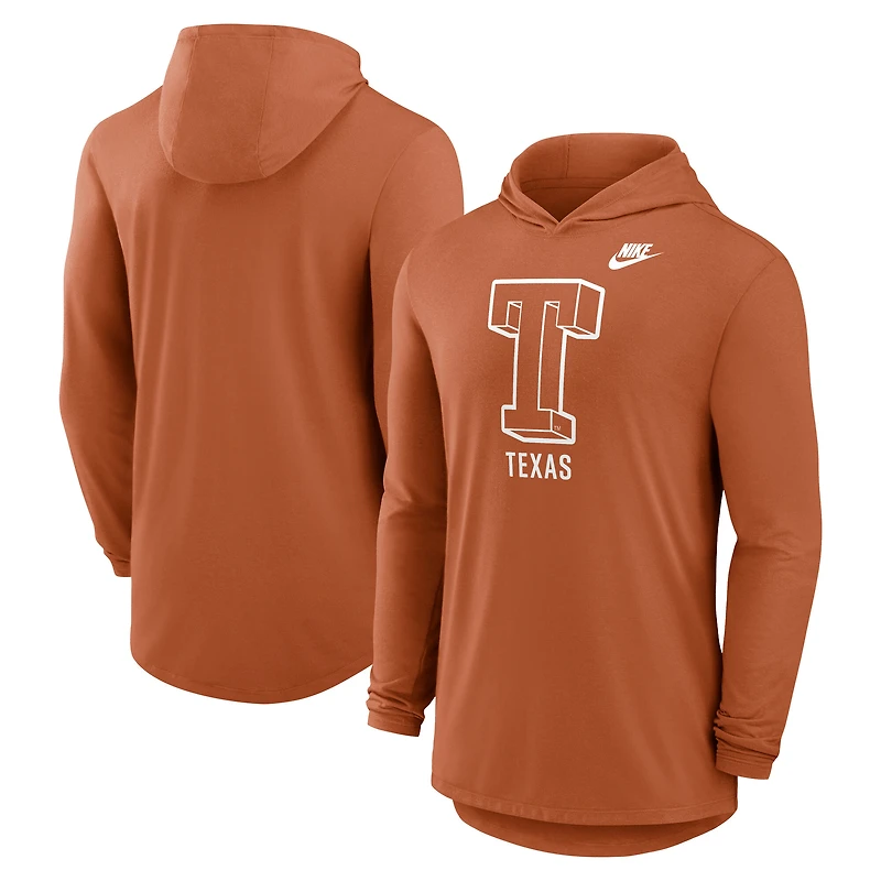 T-shirt à capuche manches longues Nike Texas Orange Longhorns Legacy Tri-Blend Dri-FIT pour homme