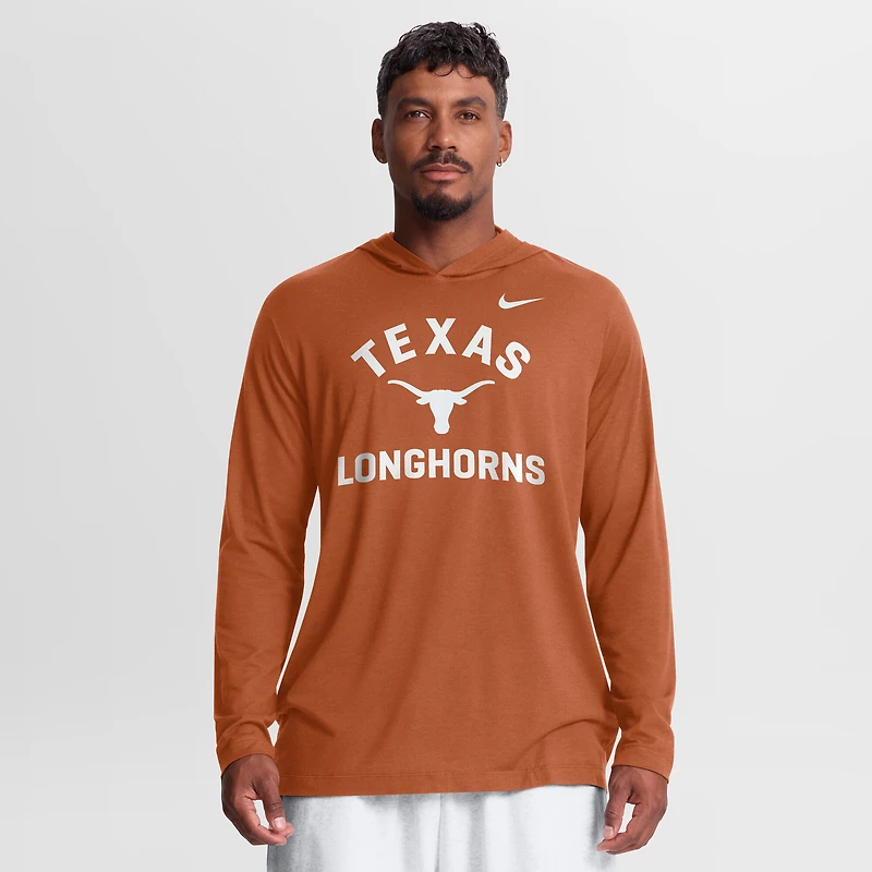 Men's Nike Texas Orange Longhorns Primetime Arch Tri-Blend Dri-FIT Long Sleeve Hooded T-Shirt