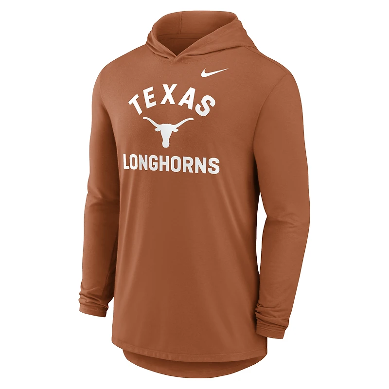 T-shirt à capuche manches longues Nike Texas Orange Longhorns Primetime Arch Tri-Blend Dri-FIT pour homme