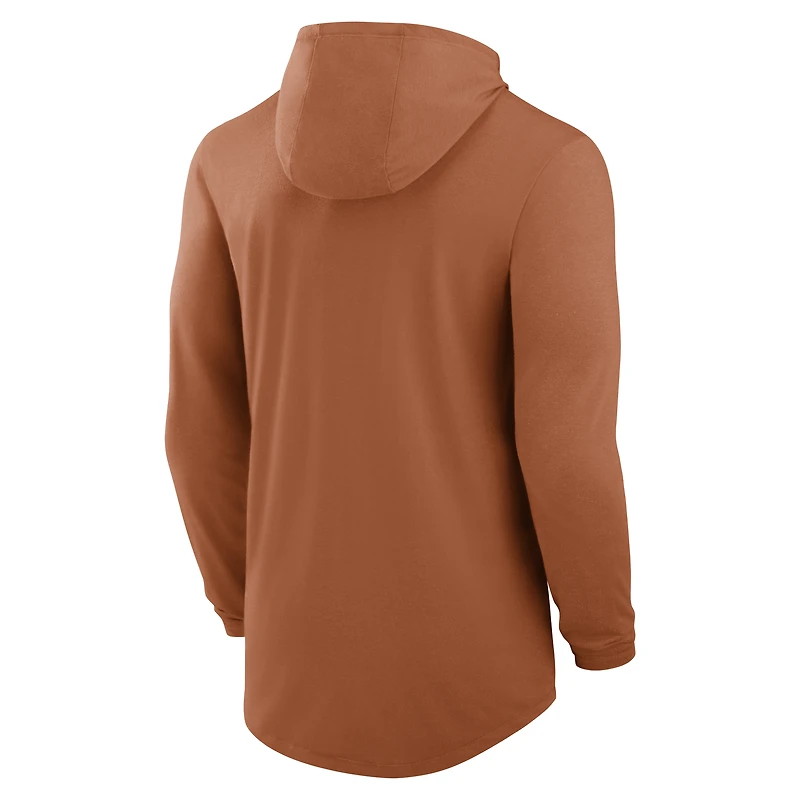 Men's Nike Texas Orange Longhorns Primetime Arch Tri-Blend Dri-FIT Long Sleeve Hooded T-Shirt