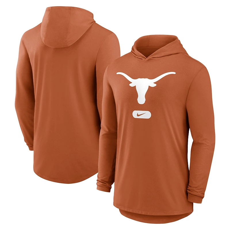 Men's Nike Texas Orange Longhorns Primetime Tri-Blend Dri-FIT Long Sleeve Hoodie T-Shirt