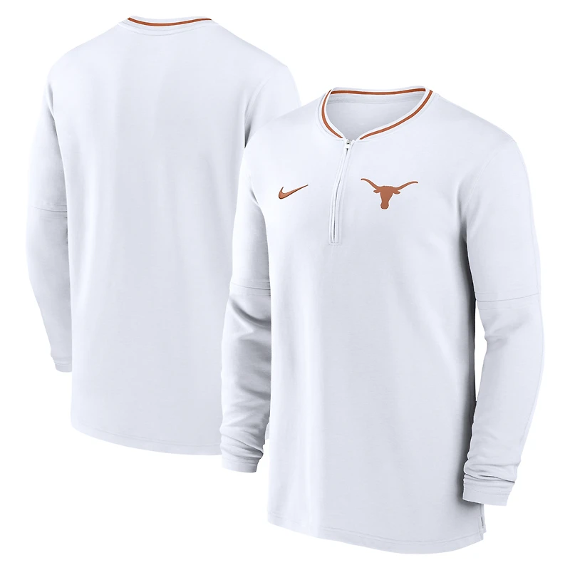 Haut à manches longues et demi-zip Nike blanc Texas Longhorns 2024 Sideline Coach Performance pour homme