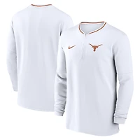 Haut à manches longues et demi-zip Nike blanc Texas Longhorns 2024 Sideline Coach Performance pour homme