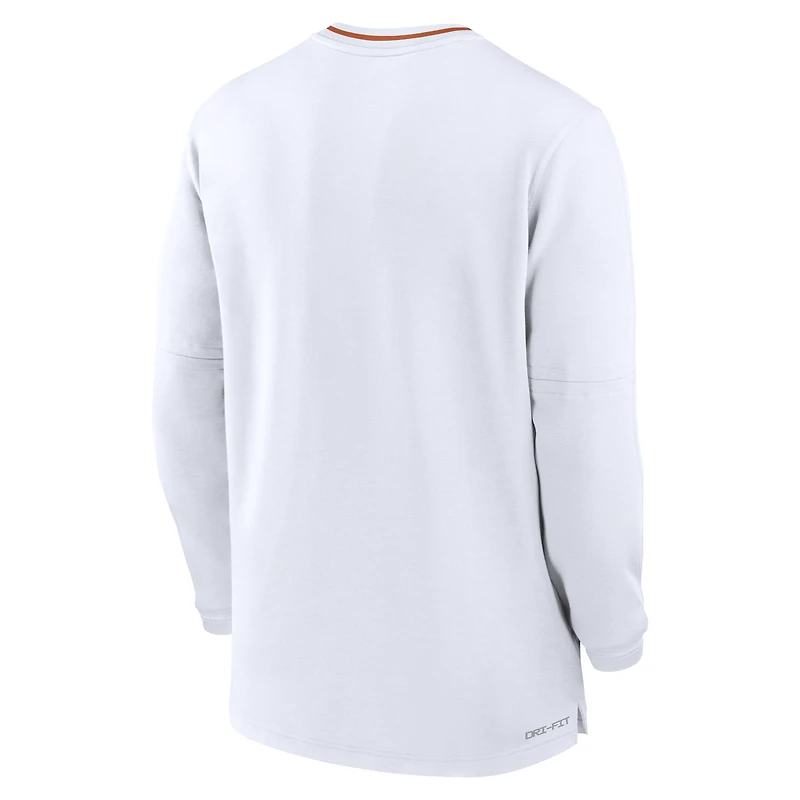 Haut à manches longues et demi-zip Nike blanc Texas Longhorns 2024 Sideline Coach Performance pour homme