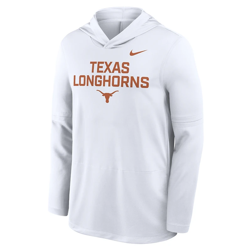 T-shirt à capuche et manches longues Nike Texas Longhorns 2025 Sideline Dri-FIT pour homme, blanc