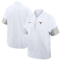 Veste d'entraîneur Nike blanche Texas Longhorns 2025 Sideline à manches courtes et fermeture éclair au quart Dri-FIT pour homme