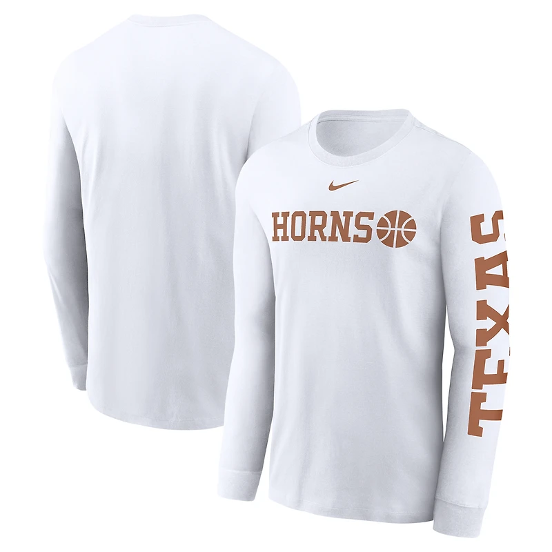 T-shirt à manches longues Nike Texas Longhorns Basketball Icon Two-Hit pour homme, blanc