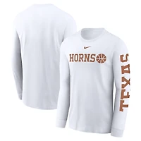 T-shirt à manches longues Nike Texas Longhorns Basketball Icon Two-Hit pour homme, blanc