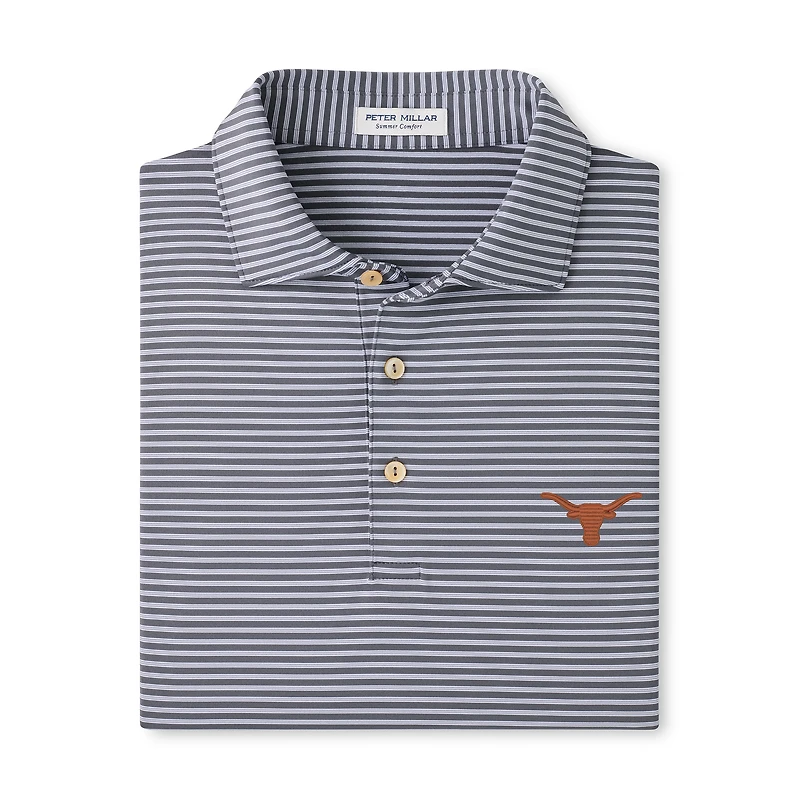 Men's Peter Millar Gray Texas Longhorns Tiebreaker Performance Jersey Stripe Polo