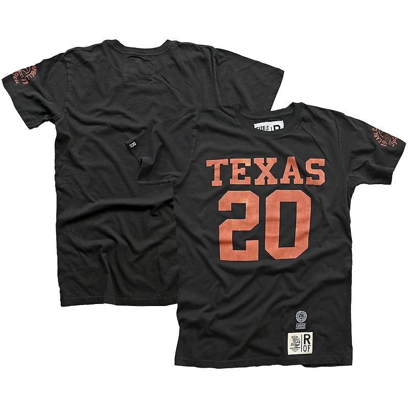 T-shirt noir pour homme « Racines du combat » avec nom et numéro des Texas Longhorns d'Earl Campbell