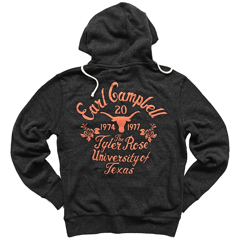 Men's Roots of Fight Earl Campbell Black Texas Longhorns Tyler Rose Name & Number Hoodie