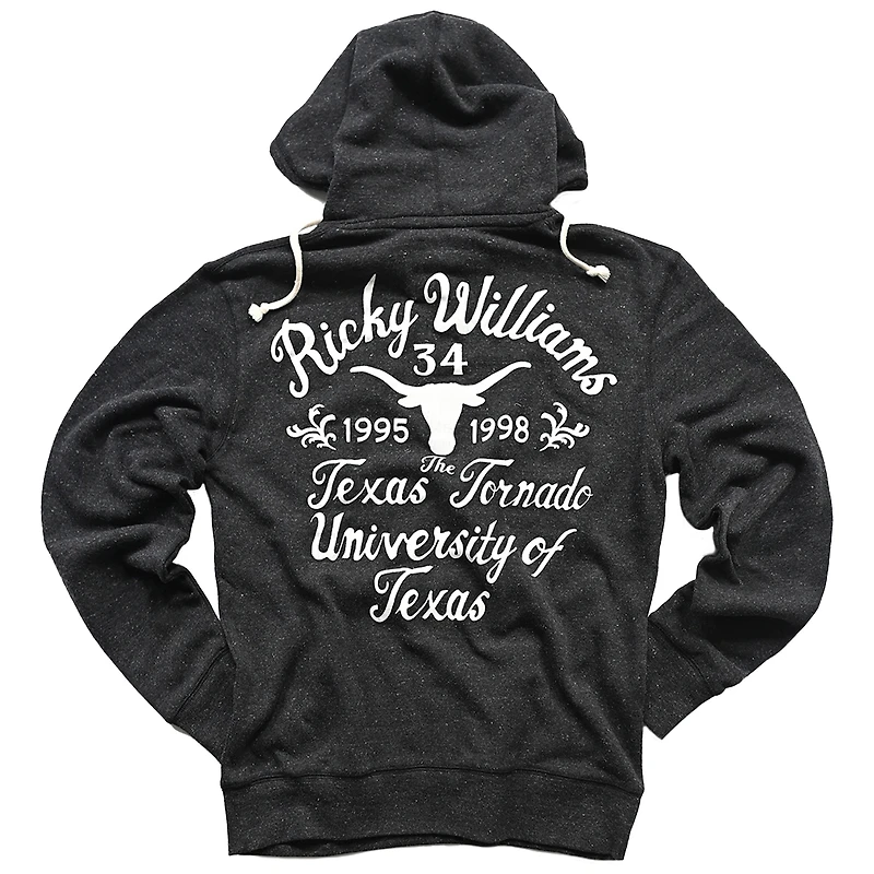 Men's Roots of Fight Ricky Williams Black Texas Longhorns Tornado Name & Number Hoodie