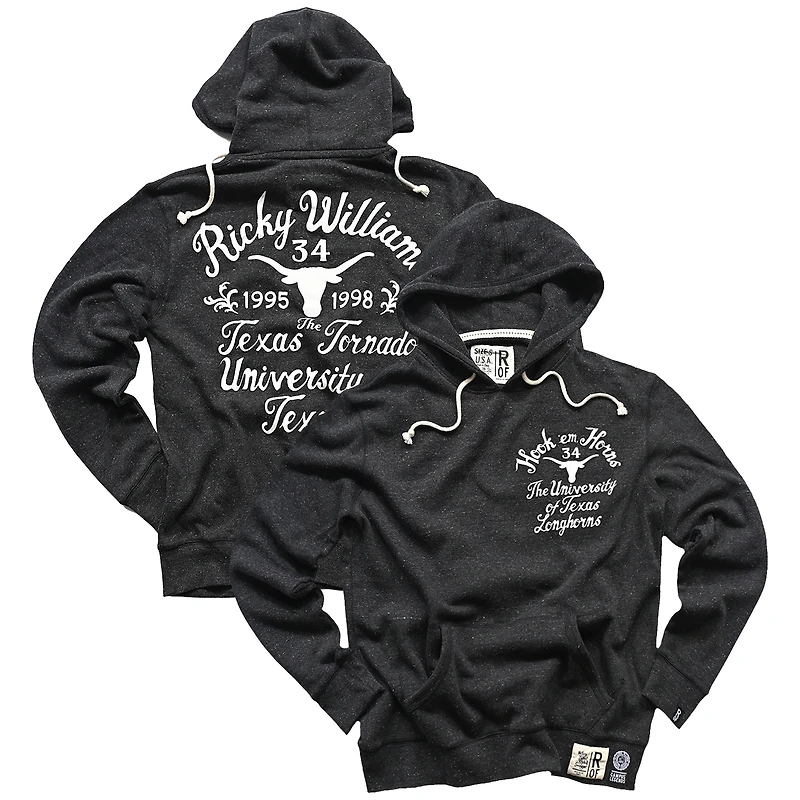 Sweat à capuche noir Ricky Williams Texas Longhorns Tornado avec nom et numéro pour homme