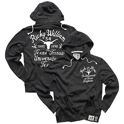 Sweat à capuche noir Ricky Williams Texas Longhorns Tornado avec nom et numéro pour homme