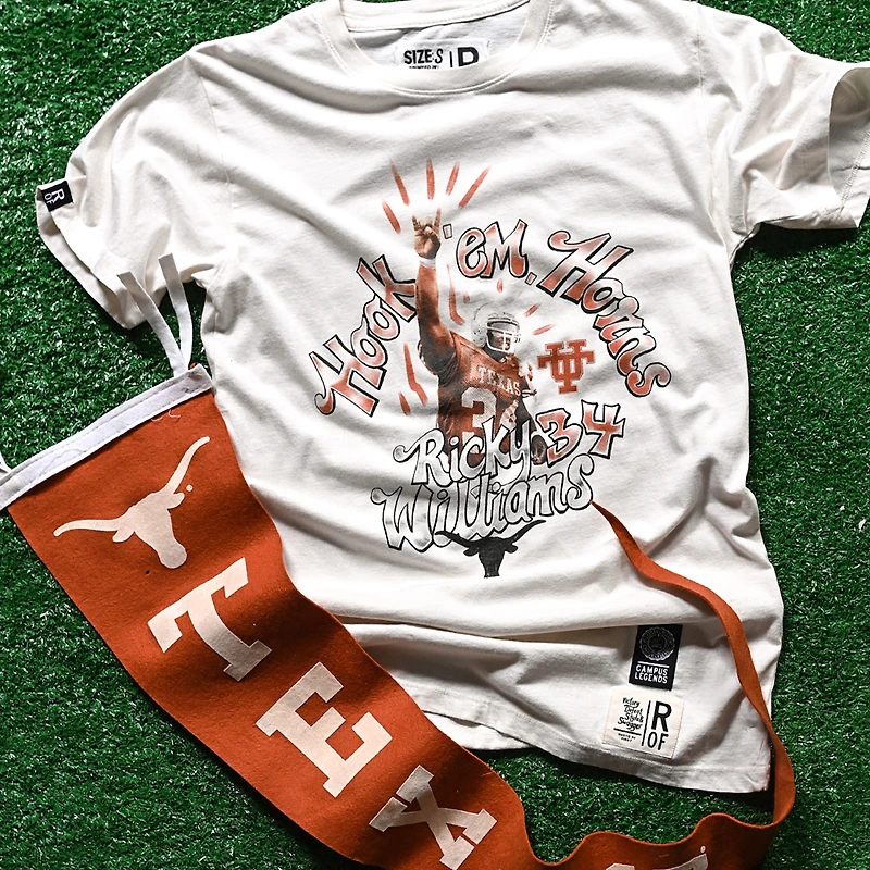 Men's Roots of Fight Ricky Williams White Texas Longhorns Name & Number T-Shirt