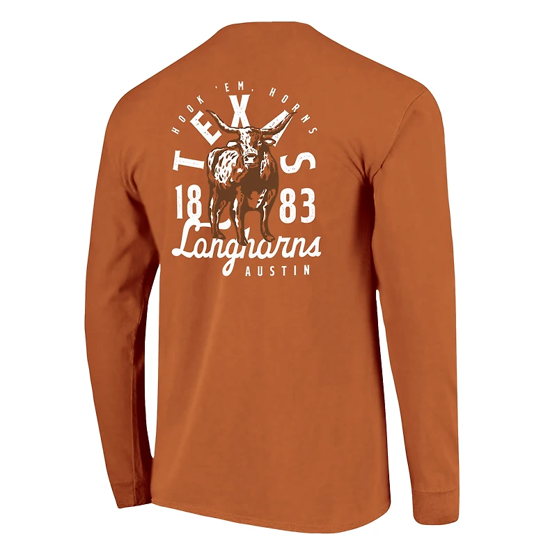 T-shirt à manches longues pour homme, motif mascotte orange Texas Longhorns, couleurs confortables