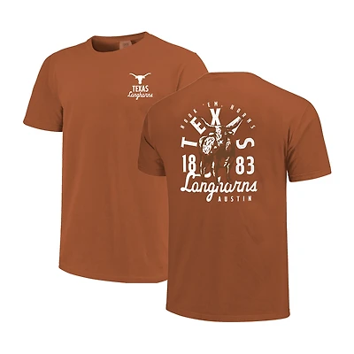 T-shirt orange Texas Longhorns Comfort Colors pour homme avec superposition de mascotte
