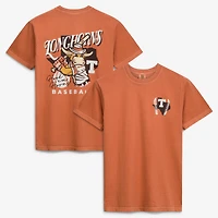 T-shirt de baseball pour homme Texas Orange Longhorns avec mascotte dessinée