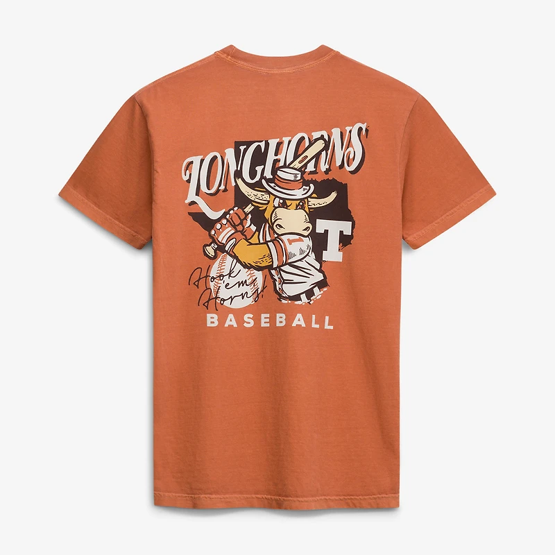 Men's Texas Orange Longhorns Drawn Mascot Baseball T-Shirt