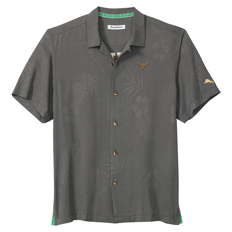 Chemise boutonnée grise Tommy Bahama Texas Longhorns pour homme, motif Catch of the Day Camp IslandZone