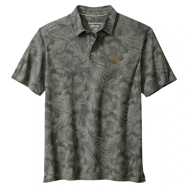 Polo Tommy Bahama gris Texas Longhorns Palm Fresco Hibiscus IslandZone® pour homme