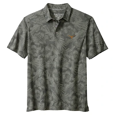 Men's Tommy Bahama Gray Texas Longhorns Palm Fresco Hibiscus IslandZone® Polo