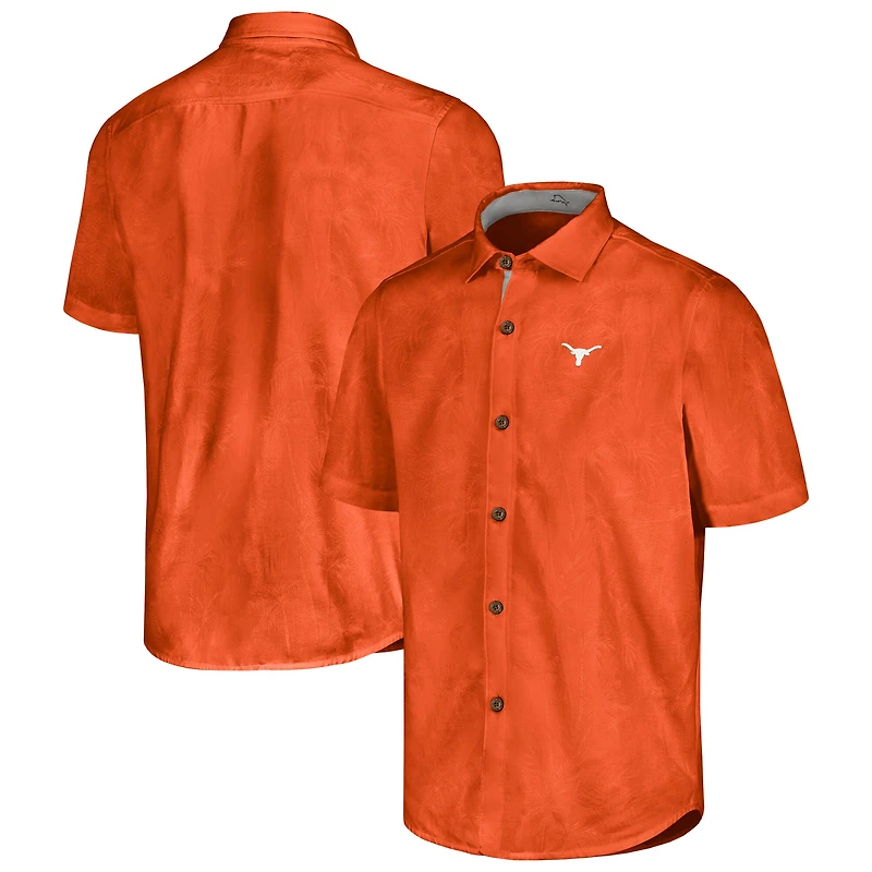 Men's Tommy Bahama White Texas Longhorns Coconut Point Palm Vista IslandZone Camp Button-Up Shirt