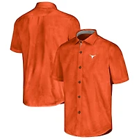 Men's Tommy Bahama White Texas Longhorns Coconut Point Palm Vista IslandZone Camp Button-Up Shirt