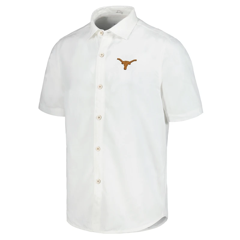 Men's Tommy Bahama White Texas Longhorns Coconut Point Palm Vista IslandZone Camp Button-Up Shirt